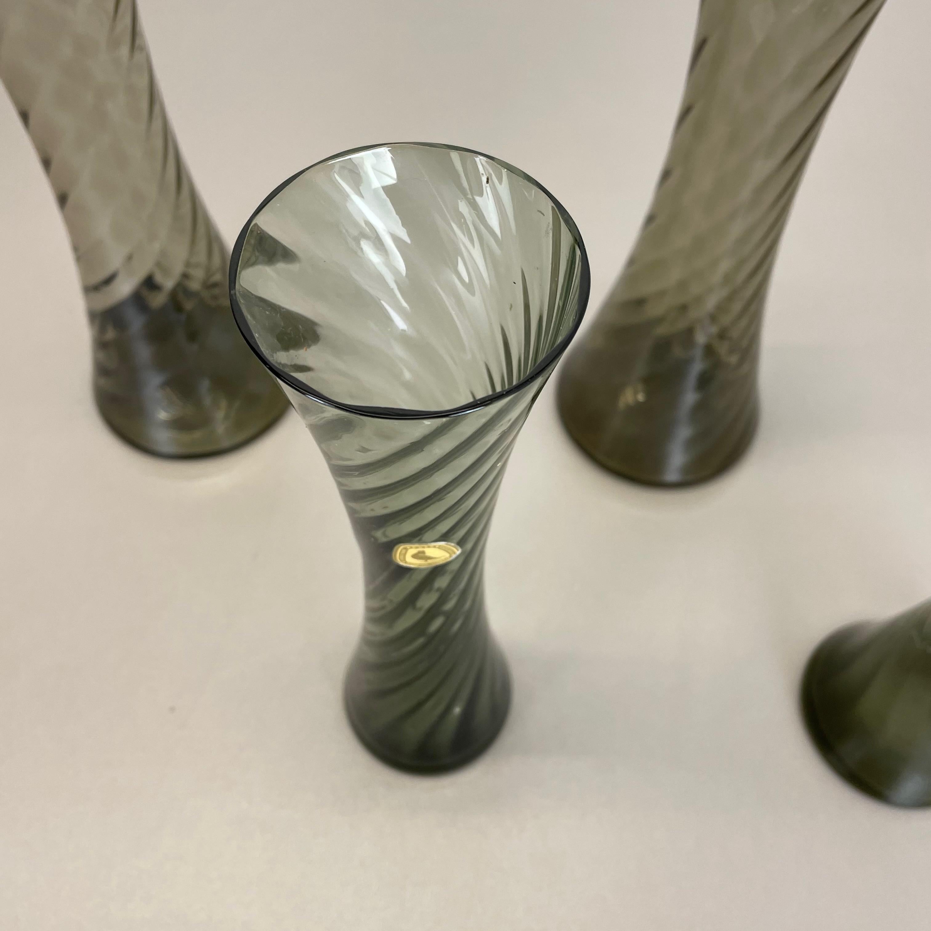 Set of Four Hand Blown Crystal Glass Vases Made by Alfred Taube, Germany, 1960s For Sale 4