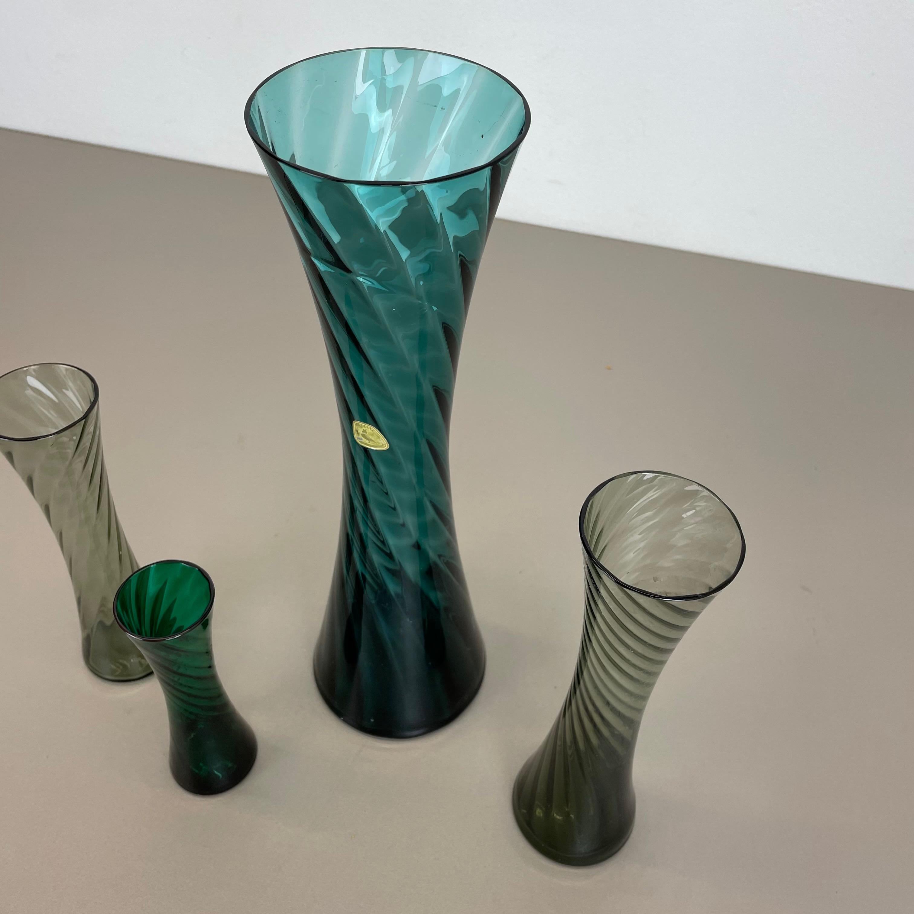 Set of Four Hand Blown Crystal Glass Vases Made by Alfred Taube, Germany, 1960s 7