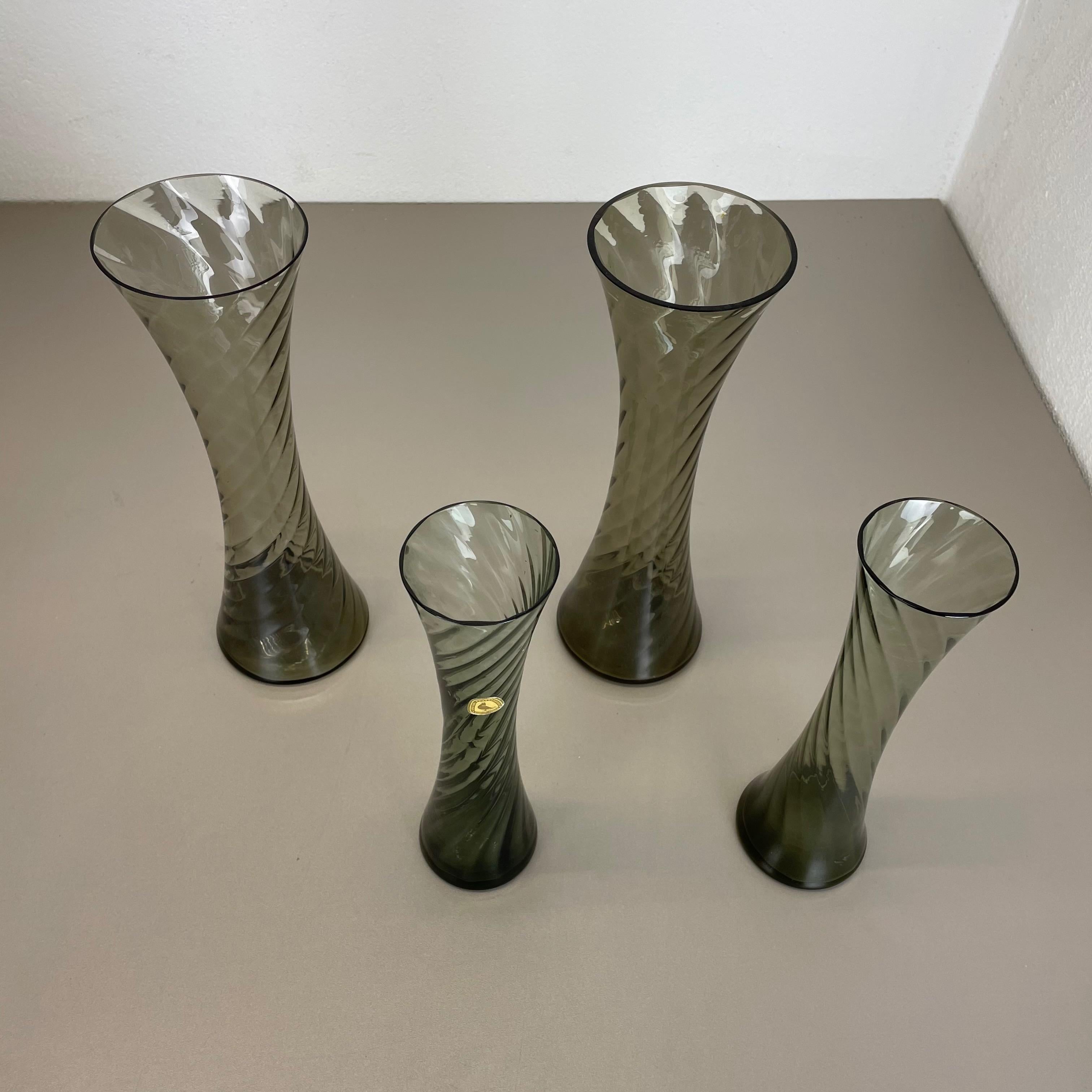 Set of Four Hand Blown Crystal Glass Vases Made by Alfred Taube, Germany, 1960s For Sale 10