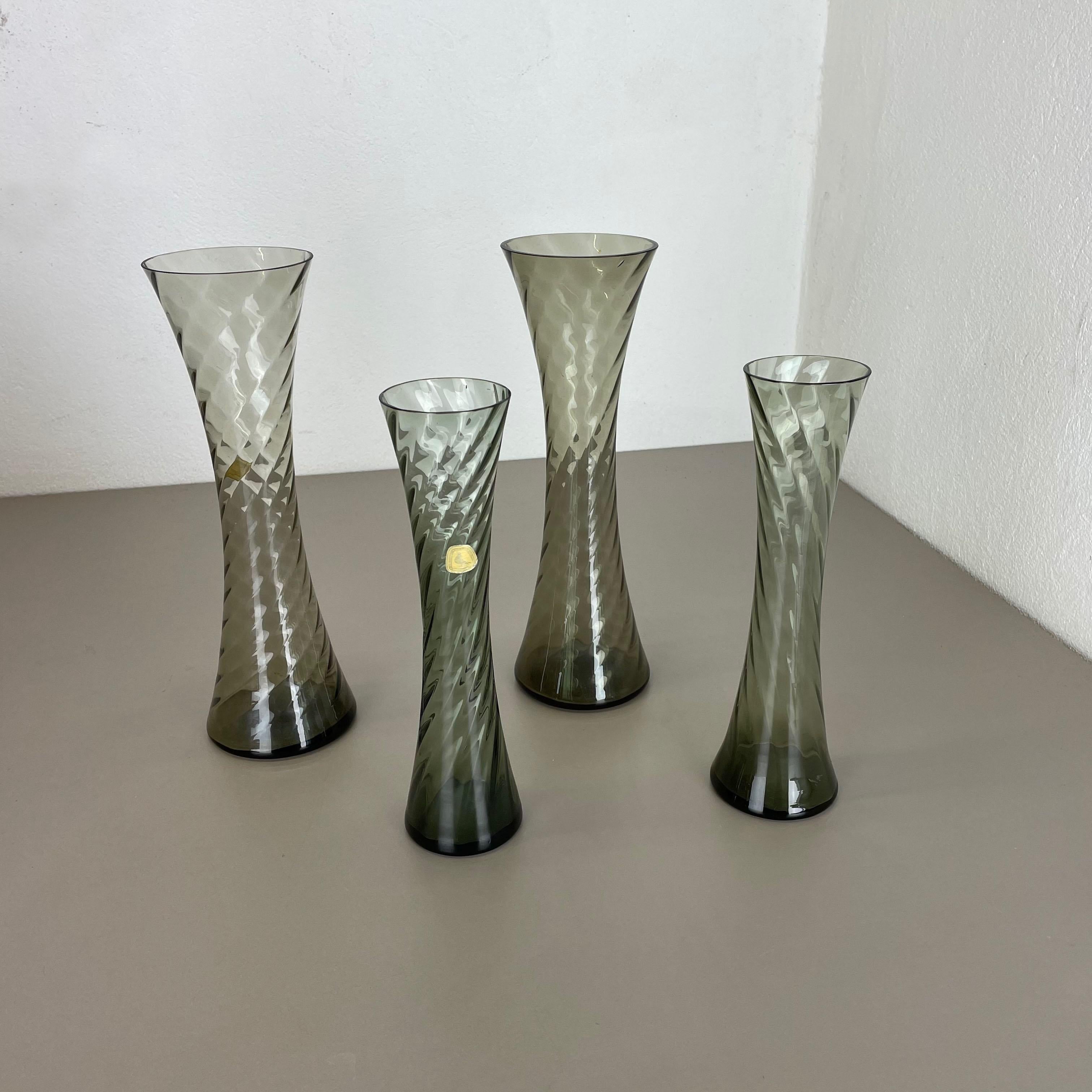 Mid-Century Modern Set of Four Hand Blown Crystal Glass Vases Made by Alfred Taube, Germany, 1960s For Sale