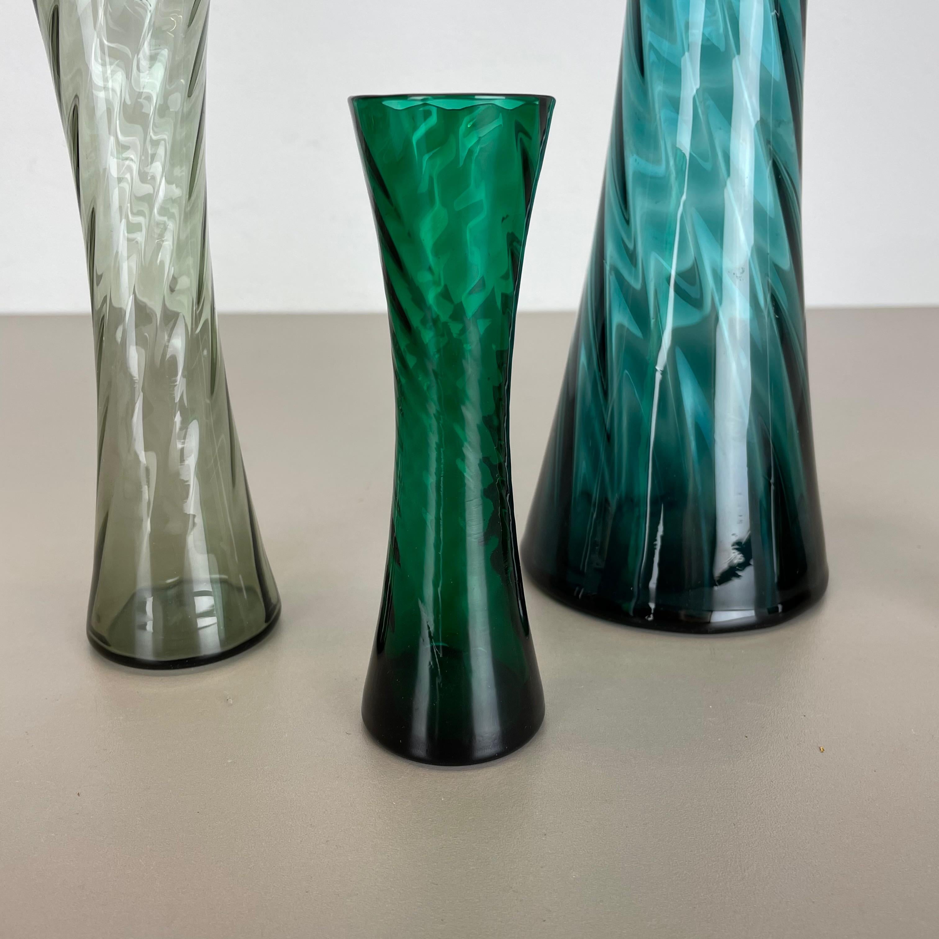 Mid-Century Modern Set of Four Hand Blown Crystal Glass Vases Made by Alfred Taube, Germany, 1960s