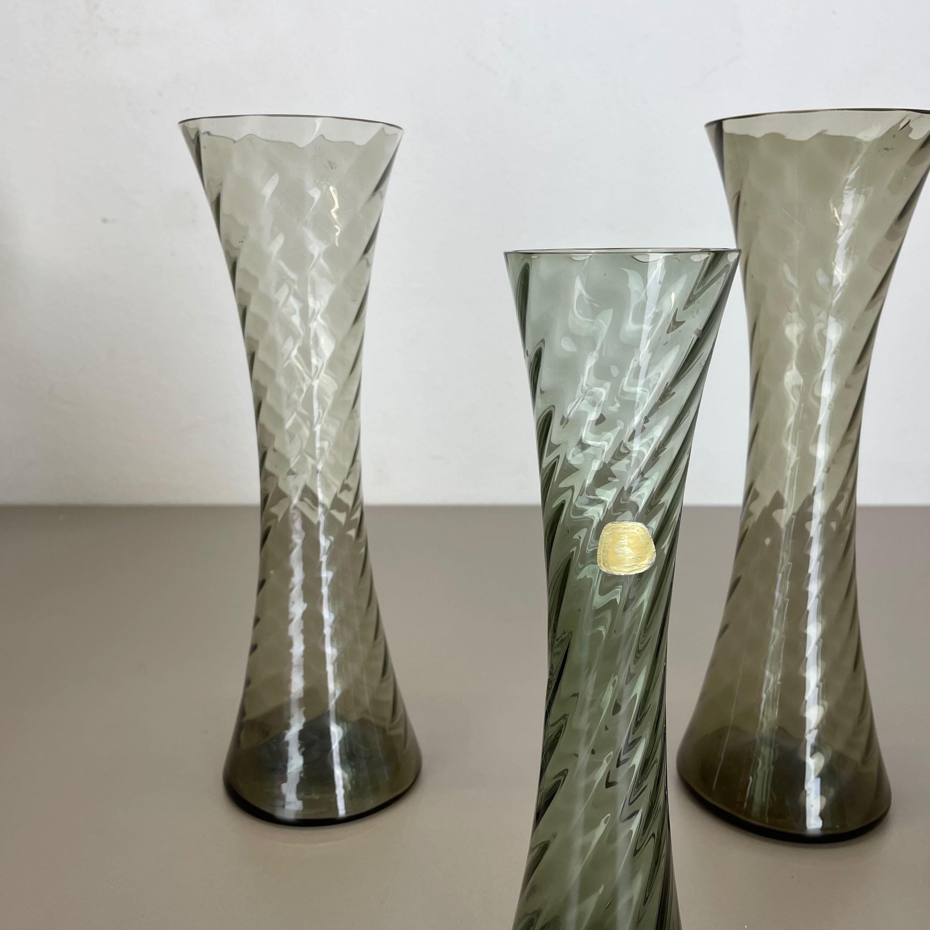 20th Century Set of Four Hand Blown Crystal Glass Vases Made by Alfred Taube, Germany, 1960s For Sale