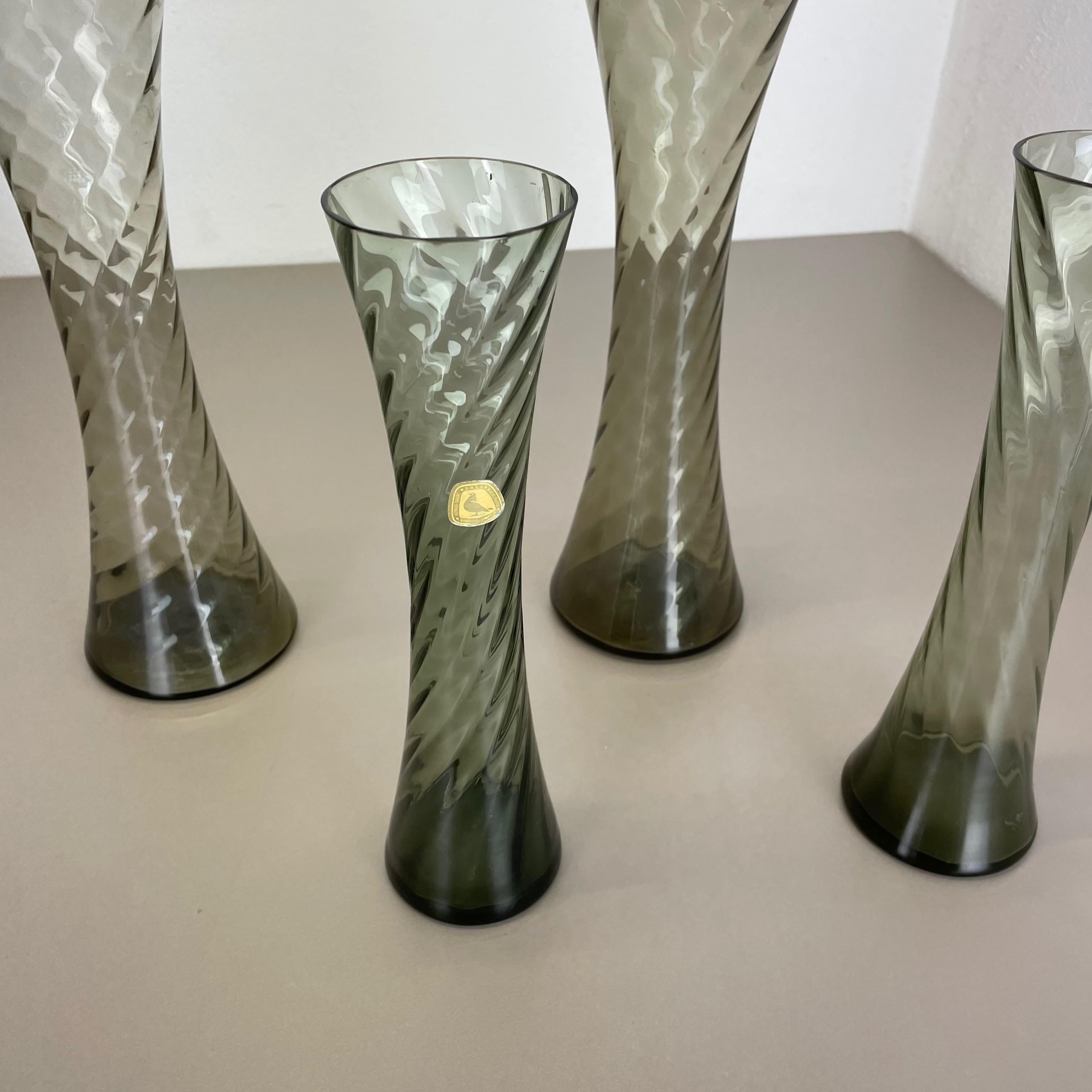 Set of Four Hand Blown Crystal Glass Vases Made by Alfred Taube, Germany, 1960s For Sale 1