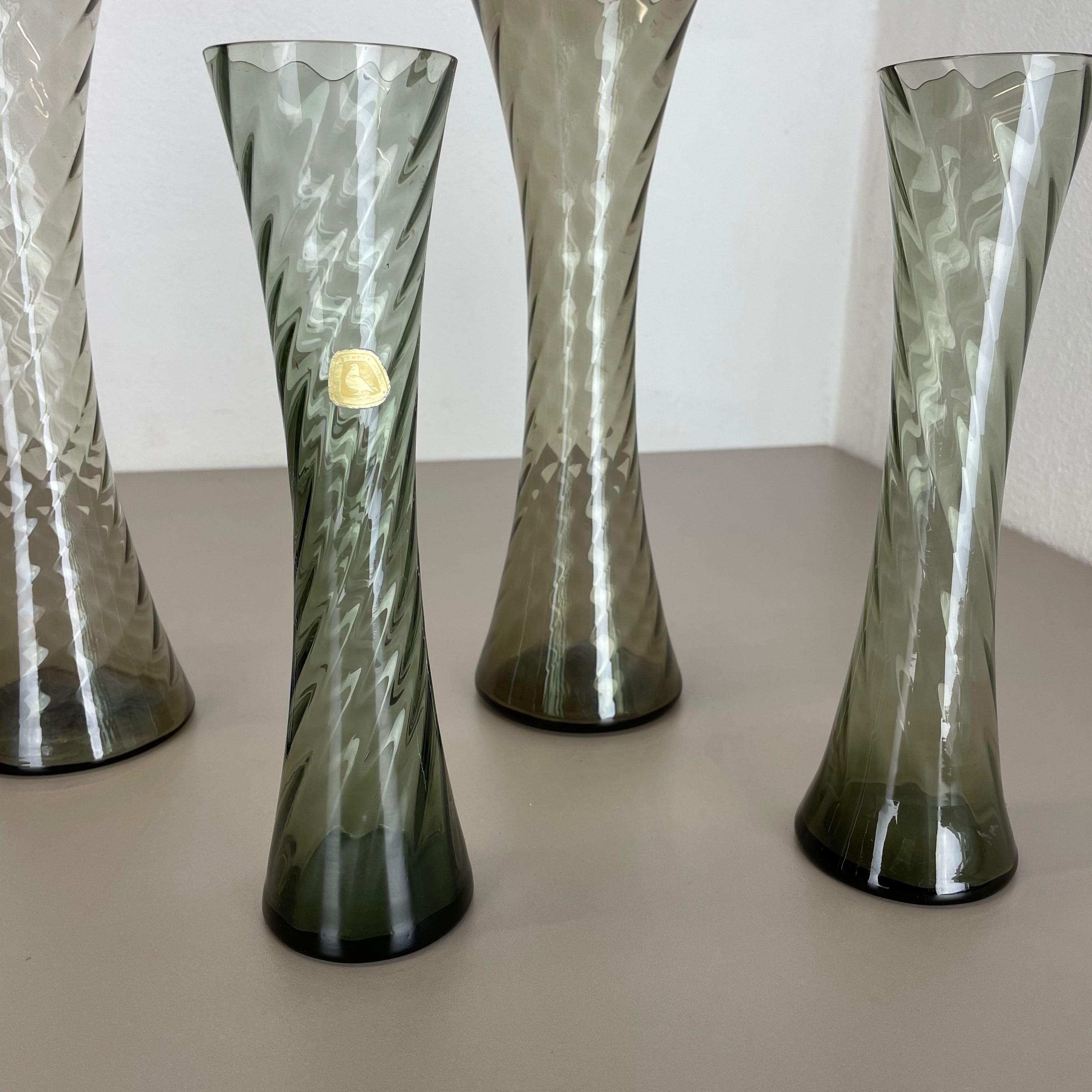 Set of Four Hand Blown Crystal Glass Vases Made by Alfred Taube, Germany, 1960s For Sale 2