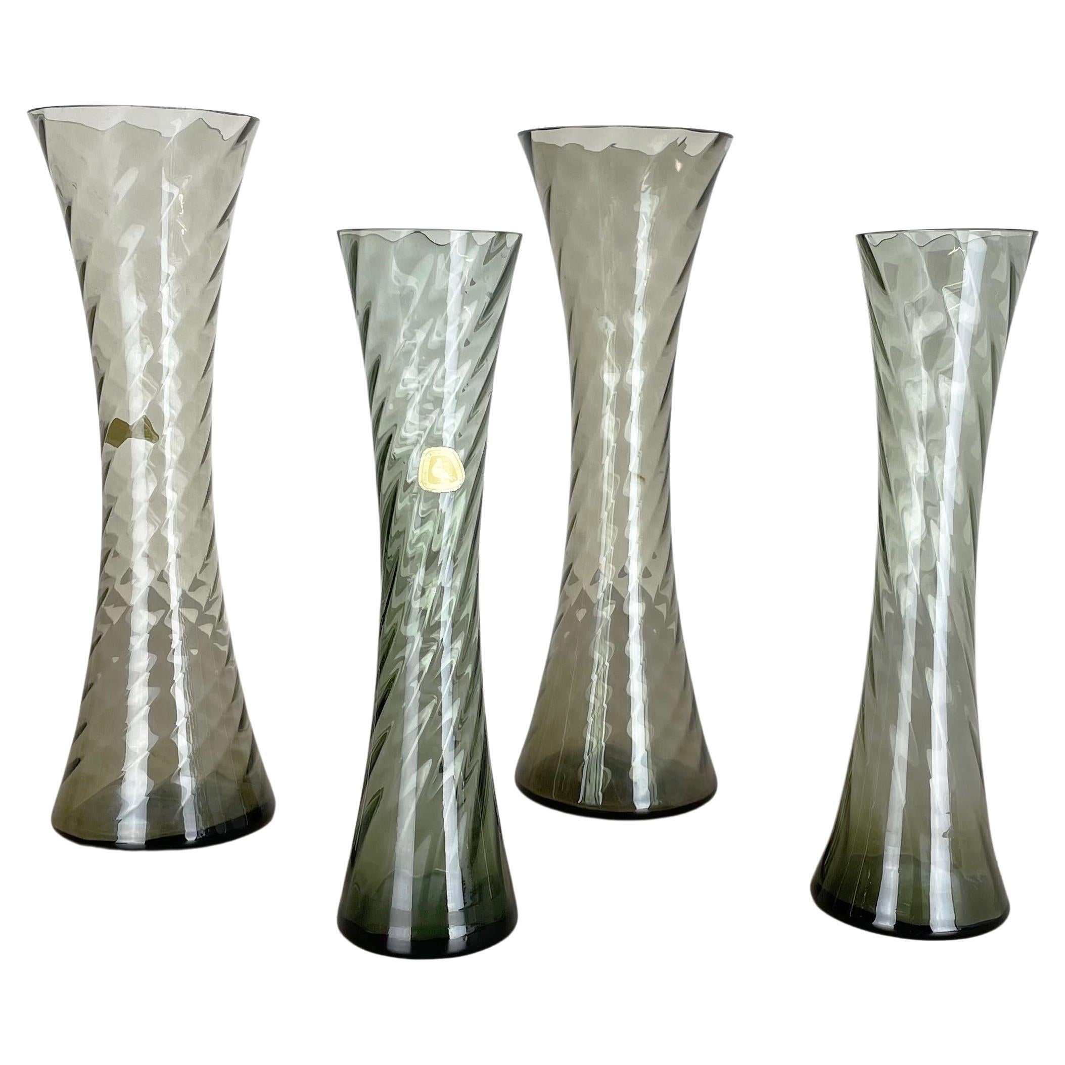 Set of Four Hand Blown Crystal Glass Vases Made by Alfred Taube, Germany, 1960s For Sale
