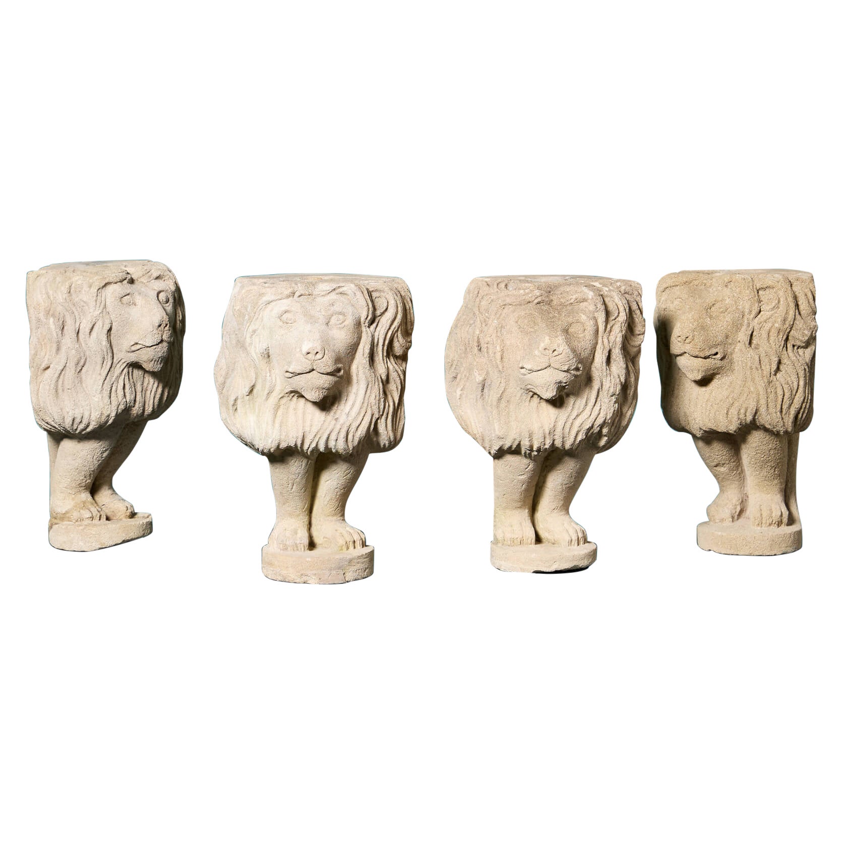 Set of Four Hand Carved Cotswold Limestone Lions