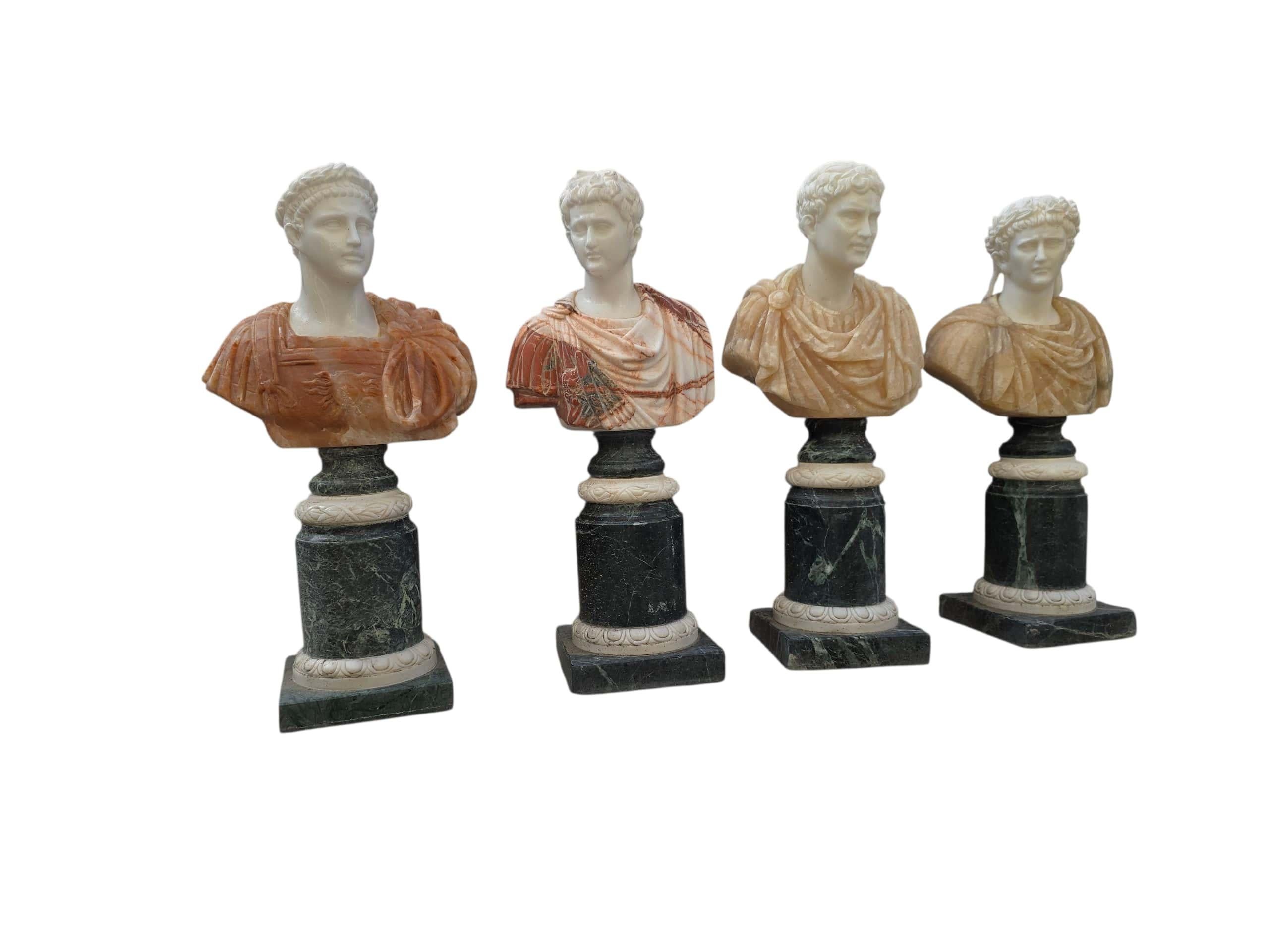 Set of Four Hand-Carved Italian Marble Busts of Roman Emperors In Good Condition For Sale In Madrid, ES