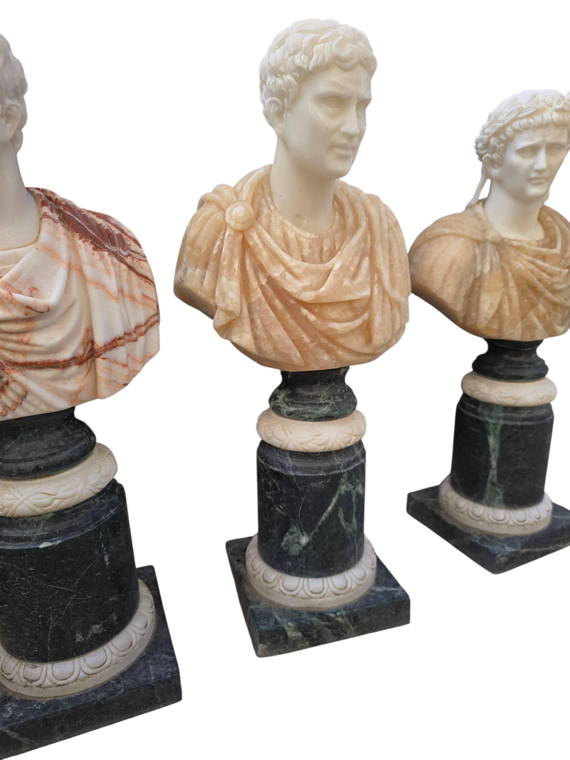 Set of Four Hand-Carved Italian Marble Busts of Roman Emperors For Sale 2