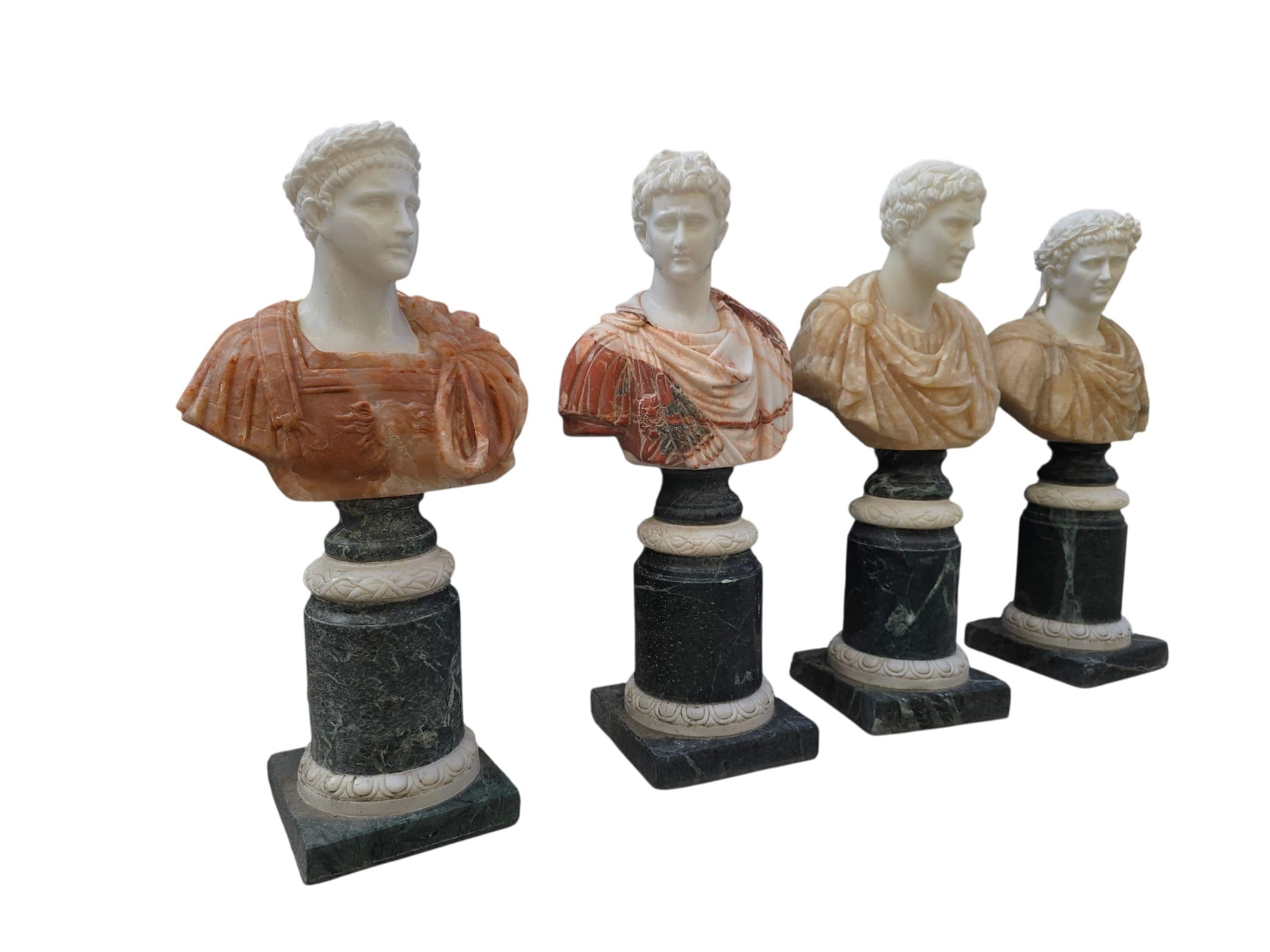 Set of Four Hand-Carved Italian Marble Busts of Roman Emperors For Sale 4