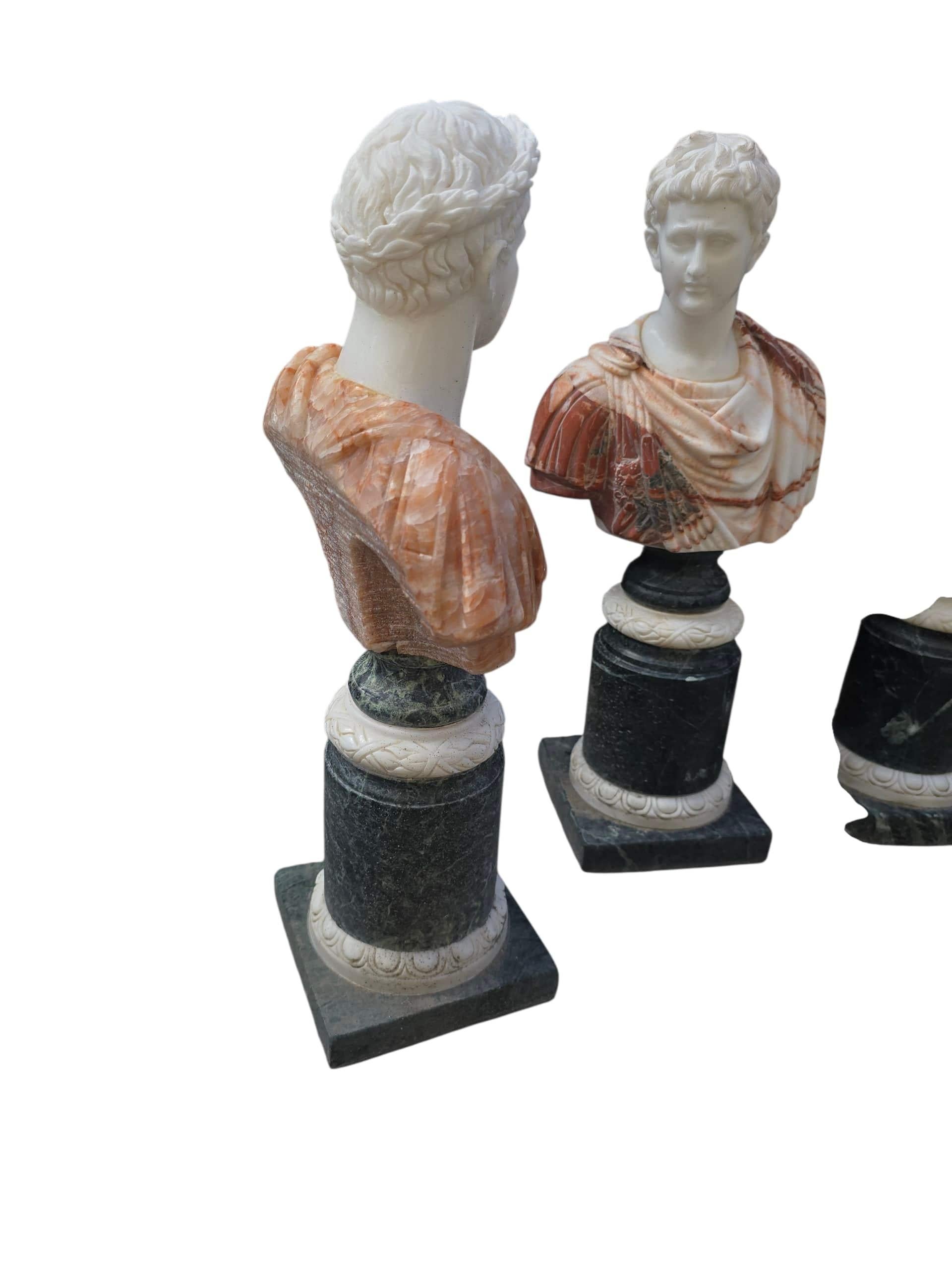 Set of Four Hand-Carved Italian Marble Busts of Roman Emperors For Sale 5