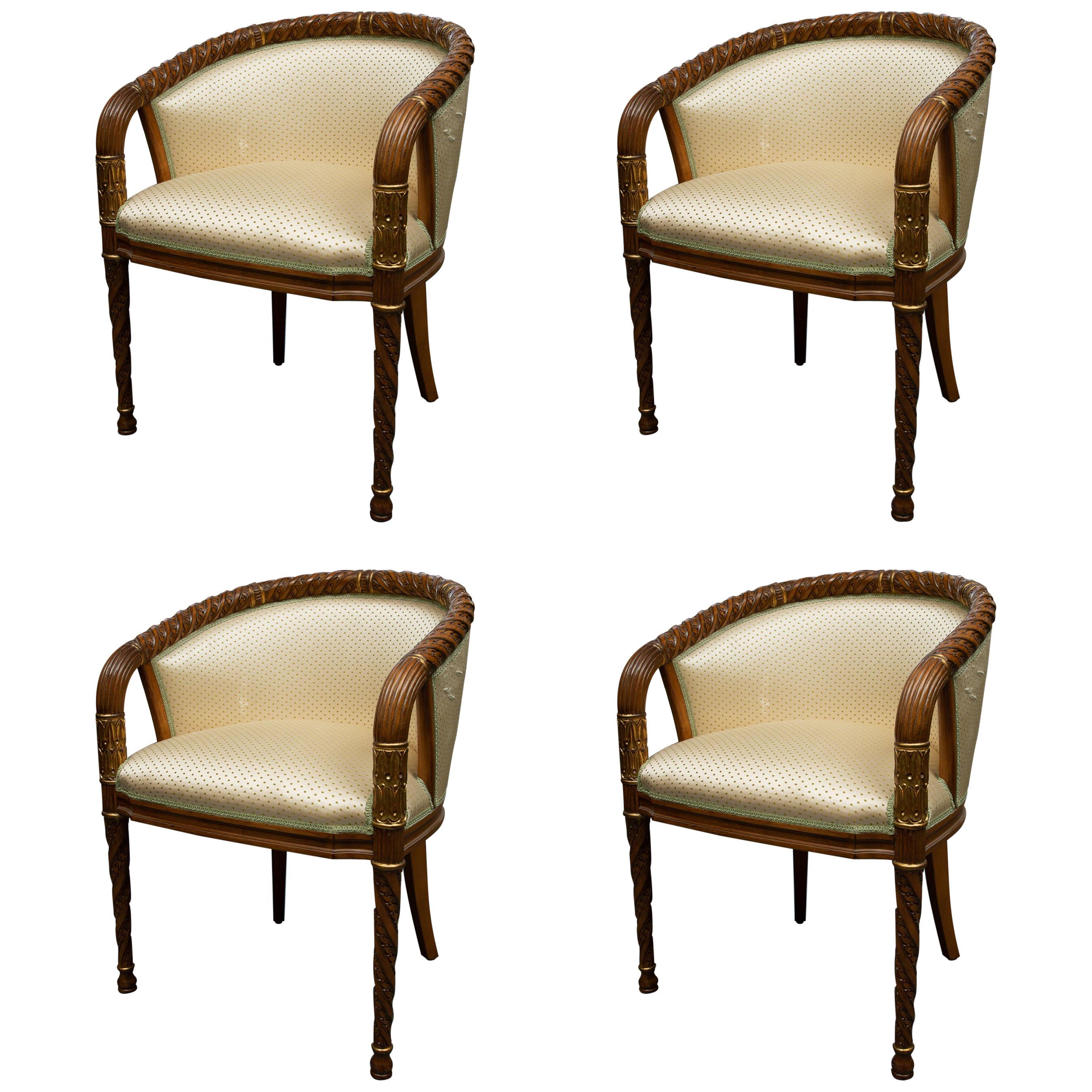 Set of Four Hand Carved Occasional Barrel Back Chairs