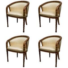 Set of Four Hand Carved Occasional Barrel Back Chairs