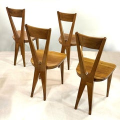Set of Four Hand Carved Walnut Chairs, Italy 1950's