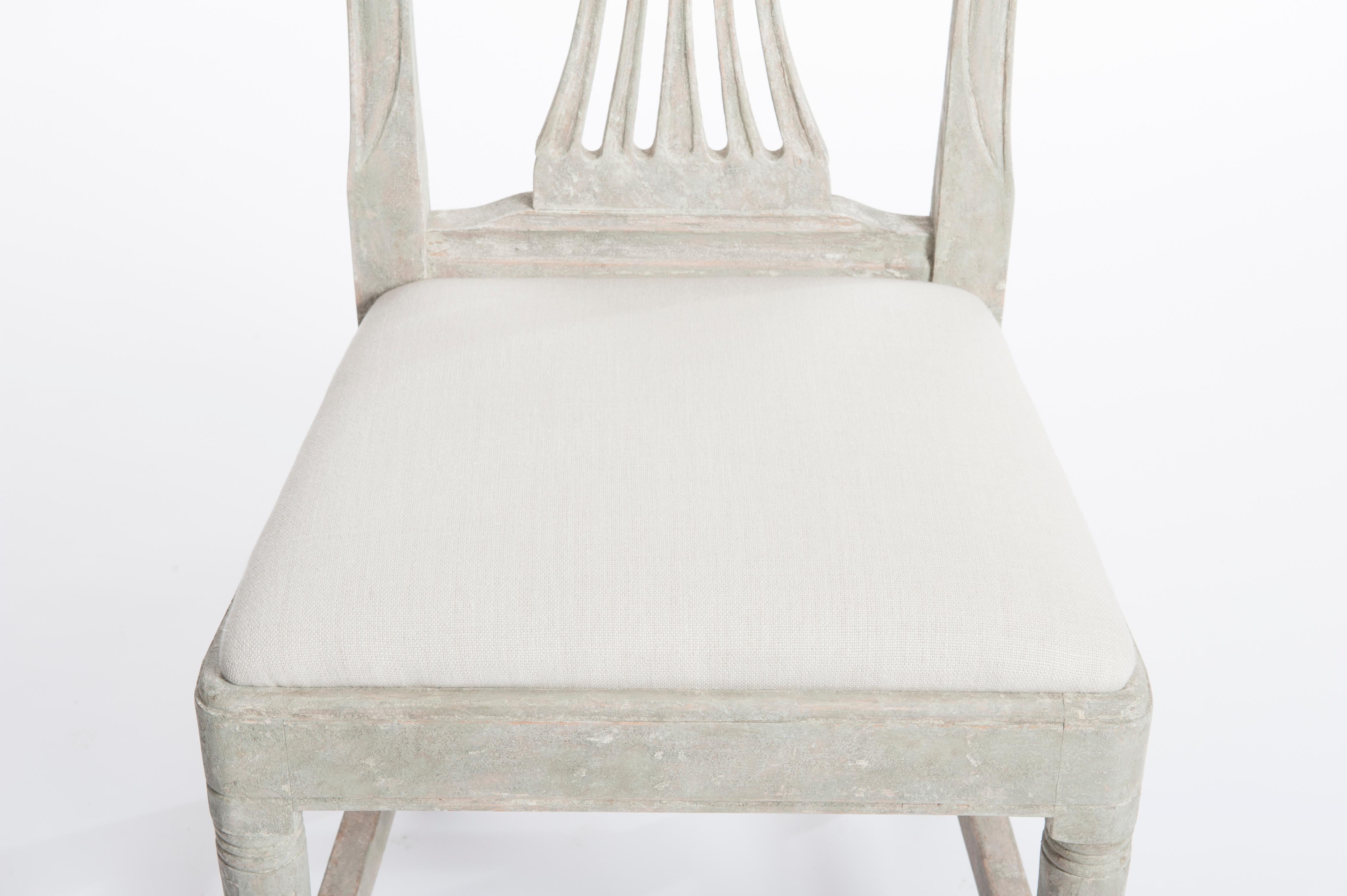 4 Hand Painted Gustavian Dining Chairs in Pale Green-Gray Color 19th Century 3