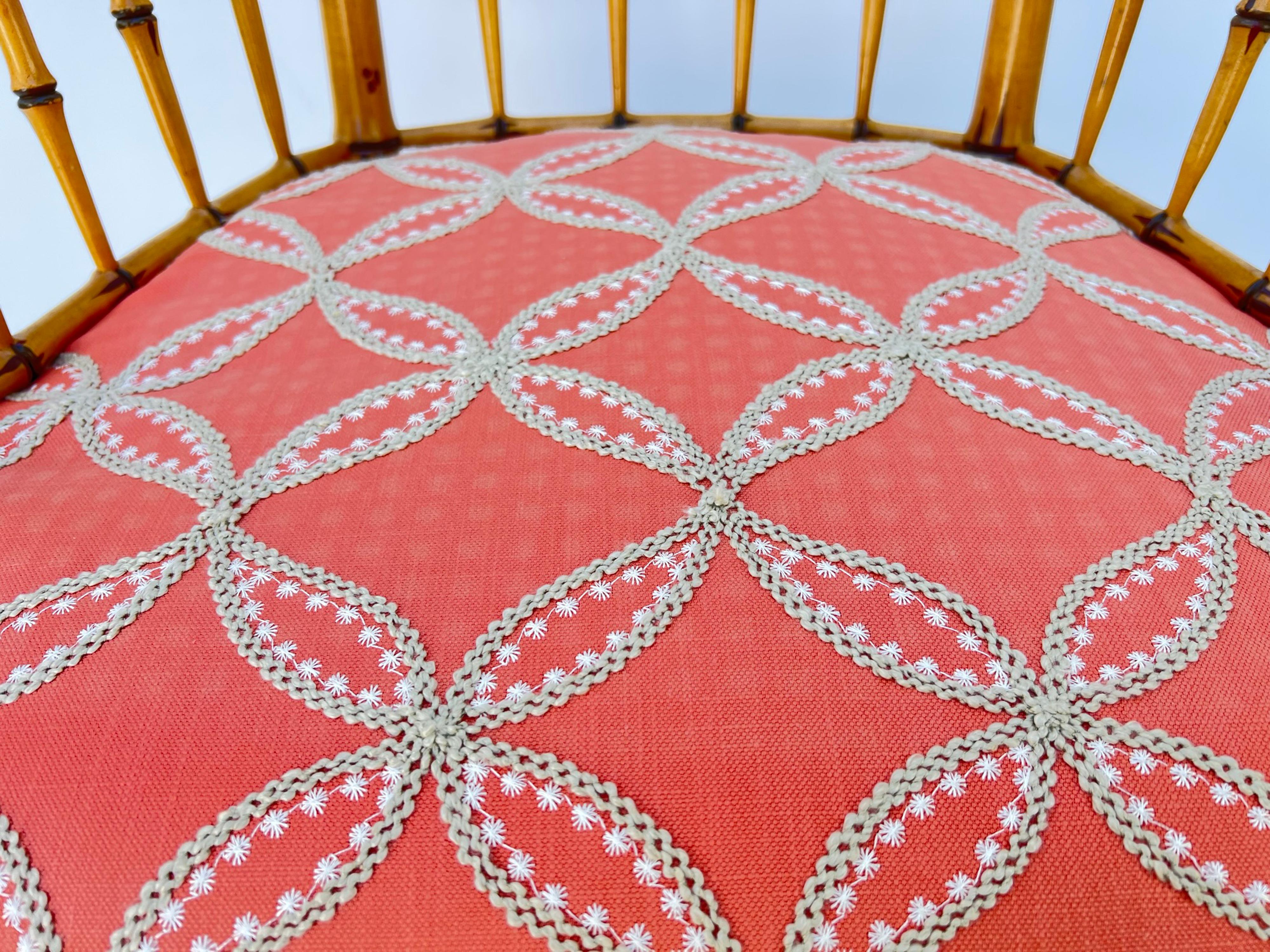 Wood Set of Four Hand Painted Vintage Baker Faux Bamboo Armchairs with Caned Seats For Sale