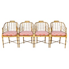 Set of Four Hand Painted Vintage Baker Faux Bamboo Armchairs with Caned Seats