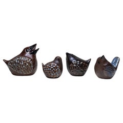 Set of Four Hand-Signed Stoneware Birds by Bengt Wall, Sweden, 1970s