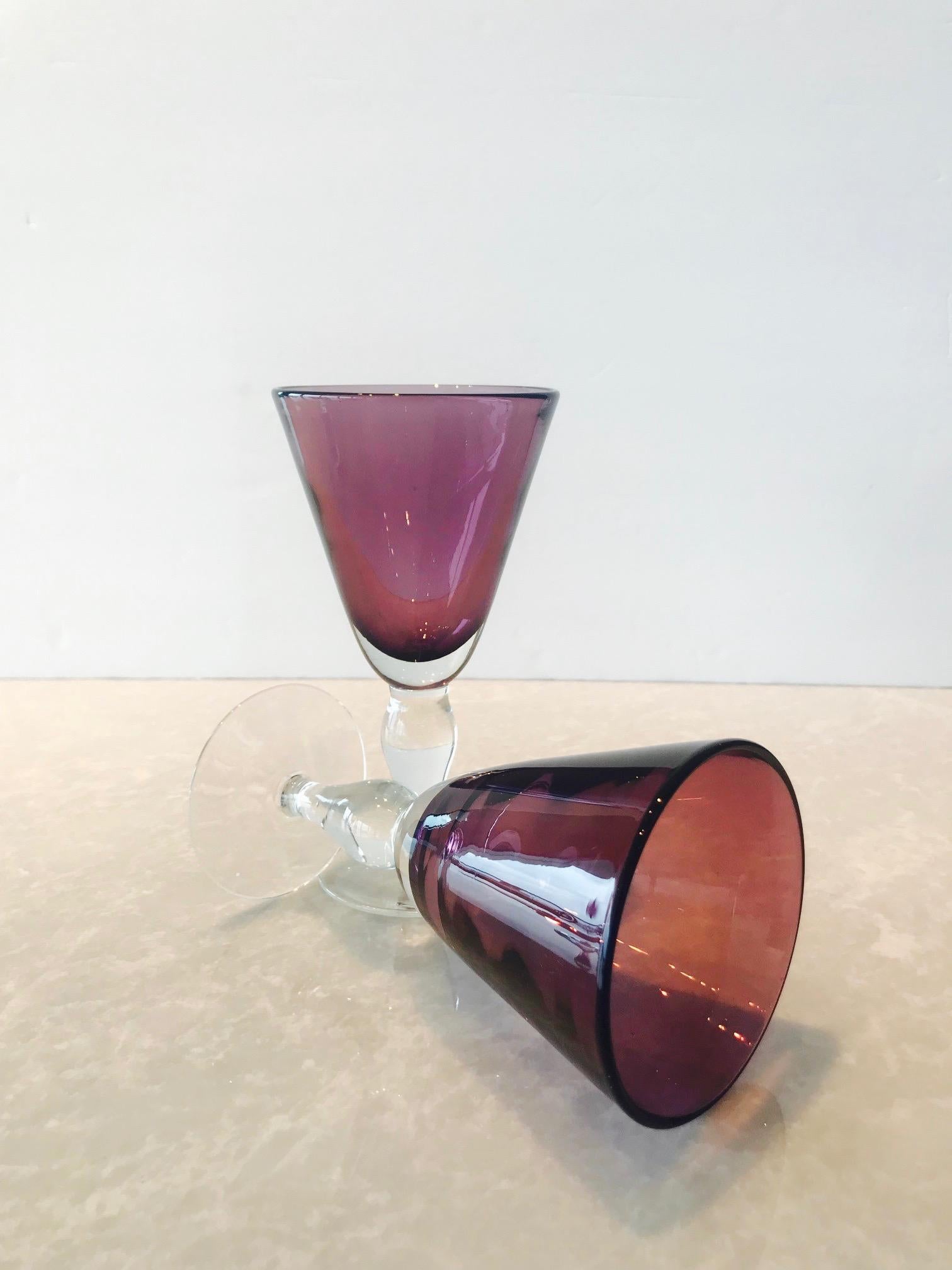 Set of Four Handblown Amethyst Murano Stemware Glasses In Excellent Condition In Fort Lauderdale, FL