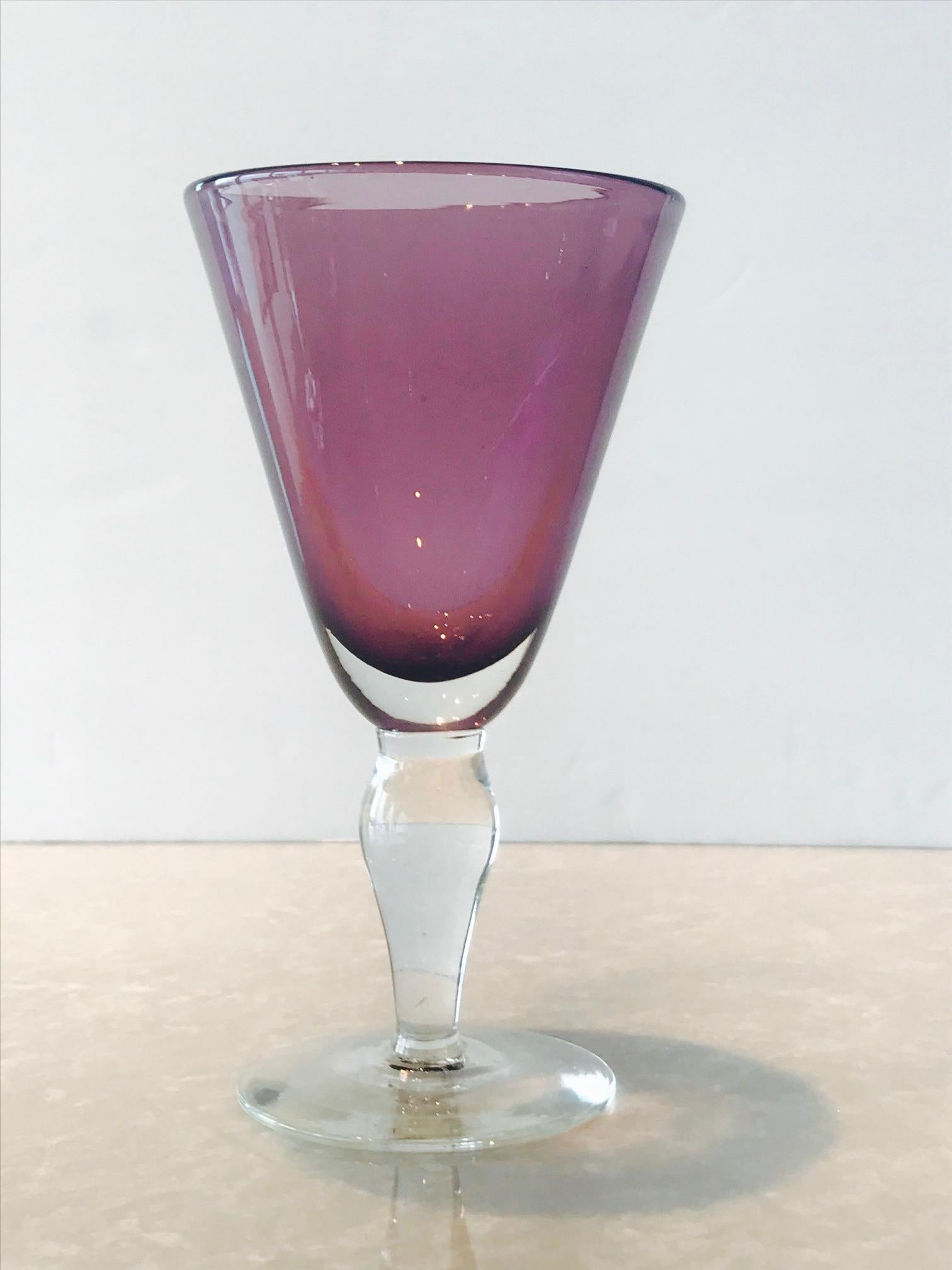 Late 20th Century Set of Four Handblown Amethyst Murano Stemware Glasses