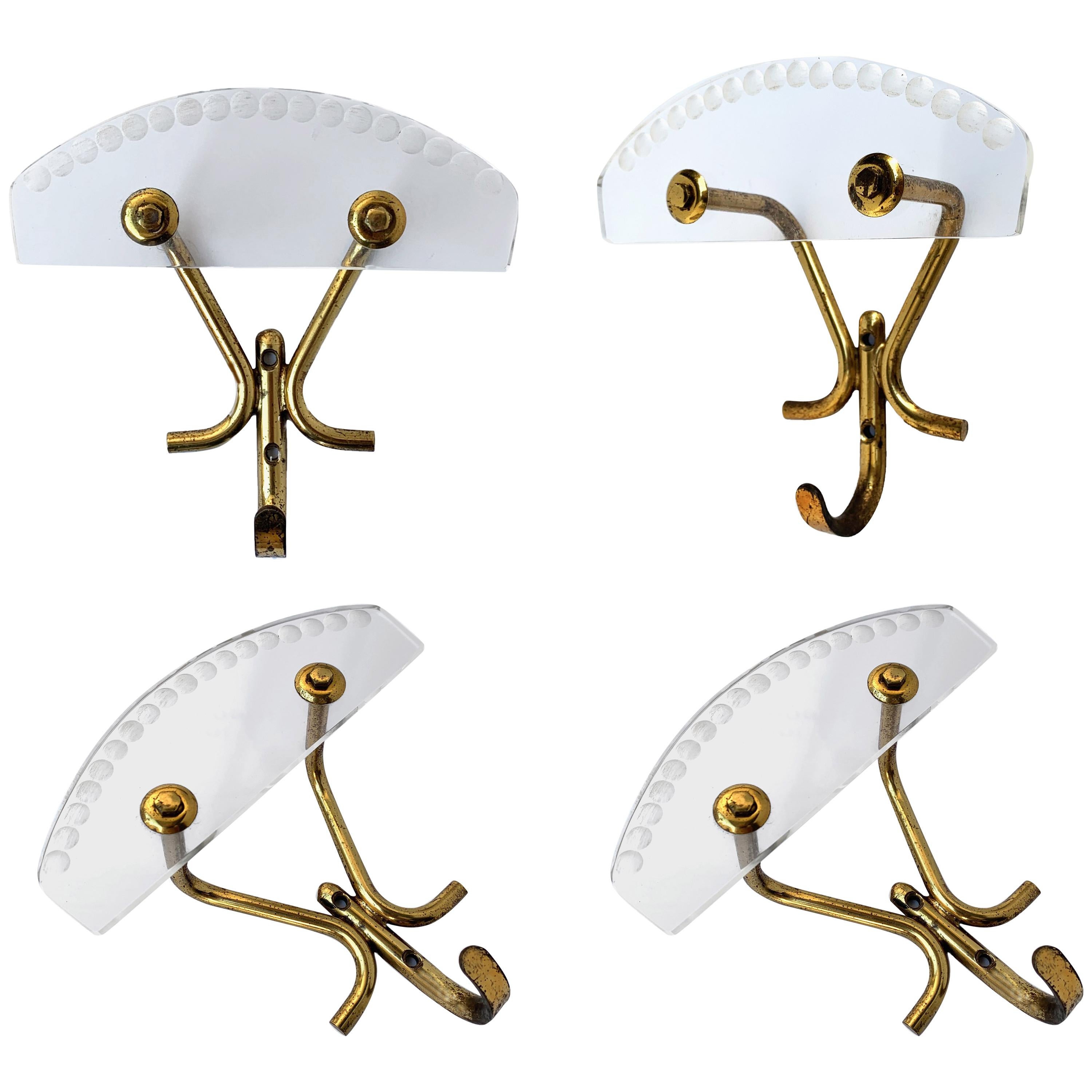 Set of Four Hangers Made of Lucite and Brass, Italy, 1950s, Coat Hangers For Sale