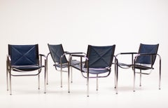 Set of Four Hans Eichenberger Blue Leather Strässle Armchairs