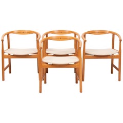 Vintage Set of Four Hans J. Wegner for Johannes Hansen JH 203 Oak and Wenge Armchairs