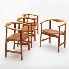 Set of Four Hans J. Wegner PP-201 Armchairs in Cherry and Wenge Wood with Suede