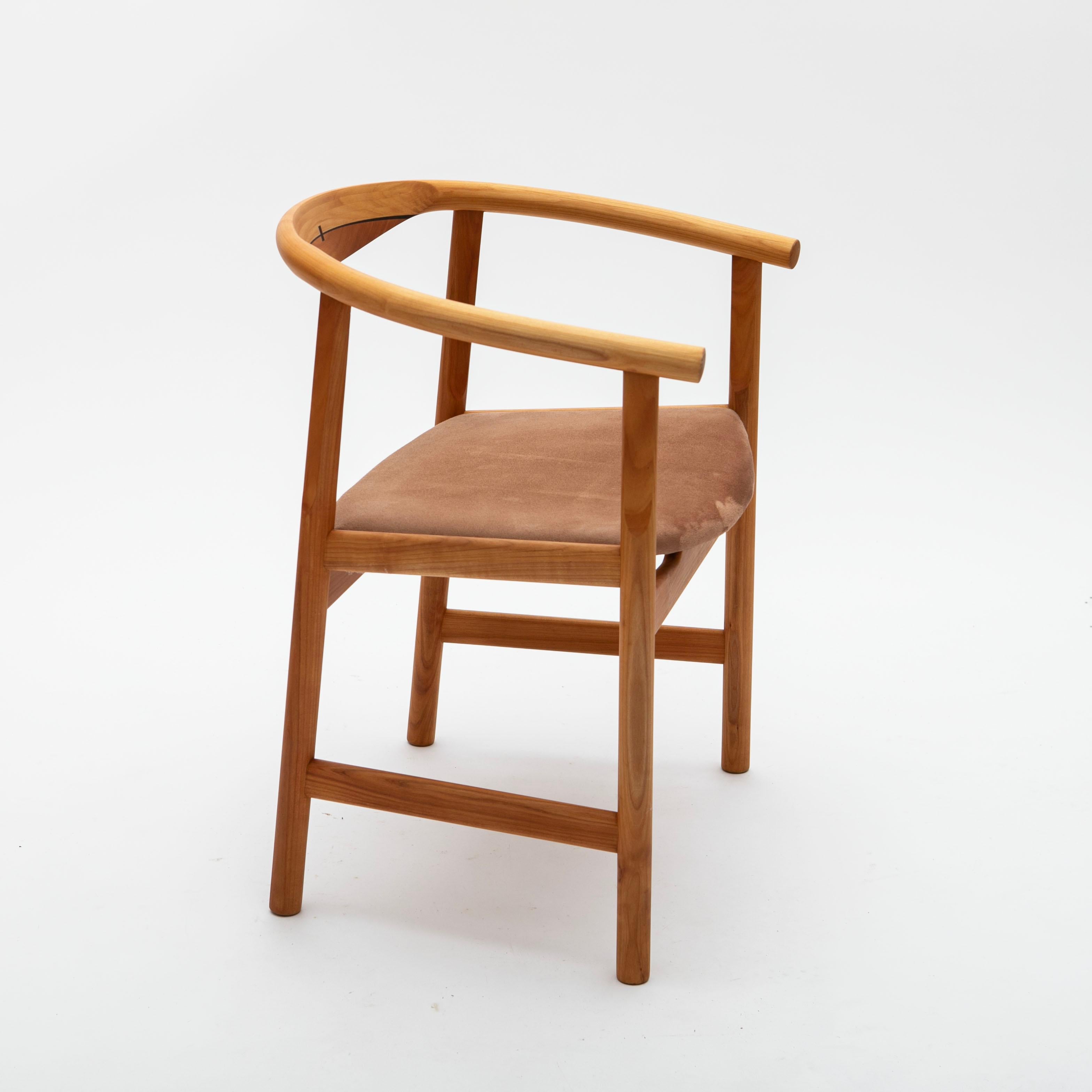 Set di quattro poltrone Hans J. Wegner PP-201 in legno di ciliegio e wengé con pelle scamosciata In condizioni buone in vendita a Kastrup, DK