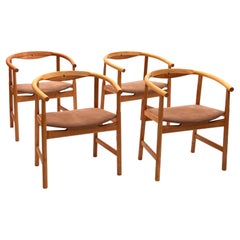 Juego de cuatro sillones Hans J. Wegner PP-201 de madera de cerezo y wengé con ante