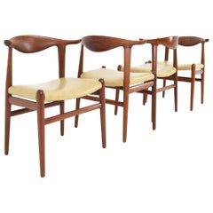 Set of Four Hans Wegner Cow Horn Chairs in Teak and Rosewood