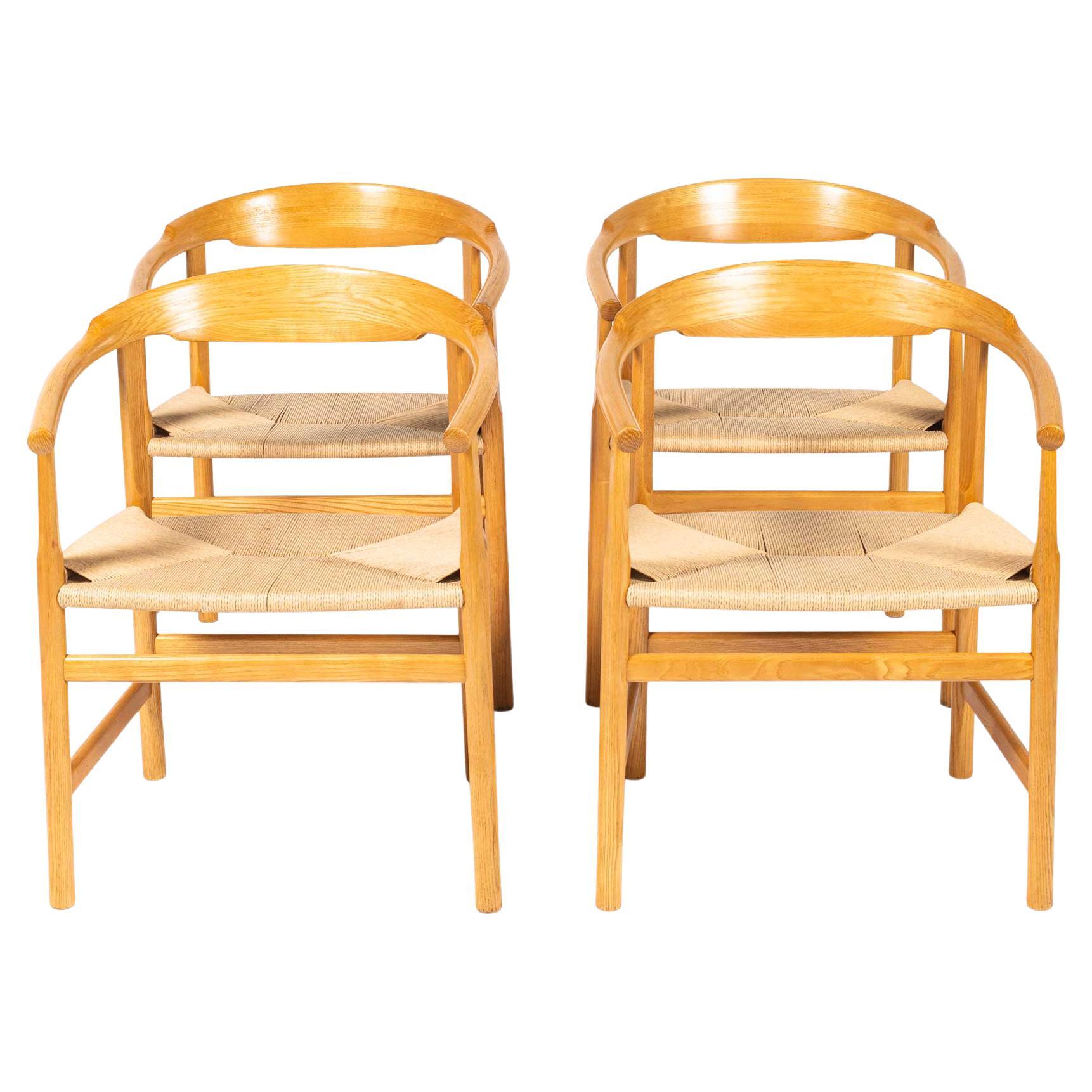 Set of Four Hans Wegner for PP Møbler PP 209 Chairs in Oiled Oak and Papercord For Sale
