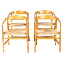 Vintage Set of Four Hans Wegner for PP Møbler PP 209 Chairs in Oiled Oak and Papercord