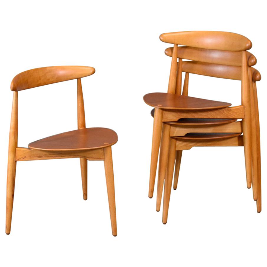 Set of Four Hans Wegner Heart Chairs For Sale