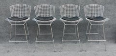 Set of Four Harry Bertoia for Knoll Barstool in Chrome & Black Leatherette