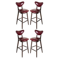 Set of Four Heart Bar Stools, Burgundy, by Vintola Studio, Europe, Poland.