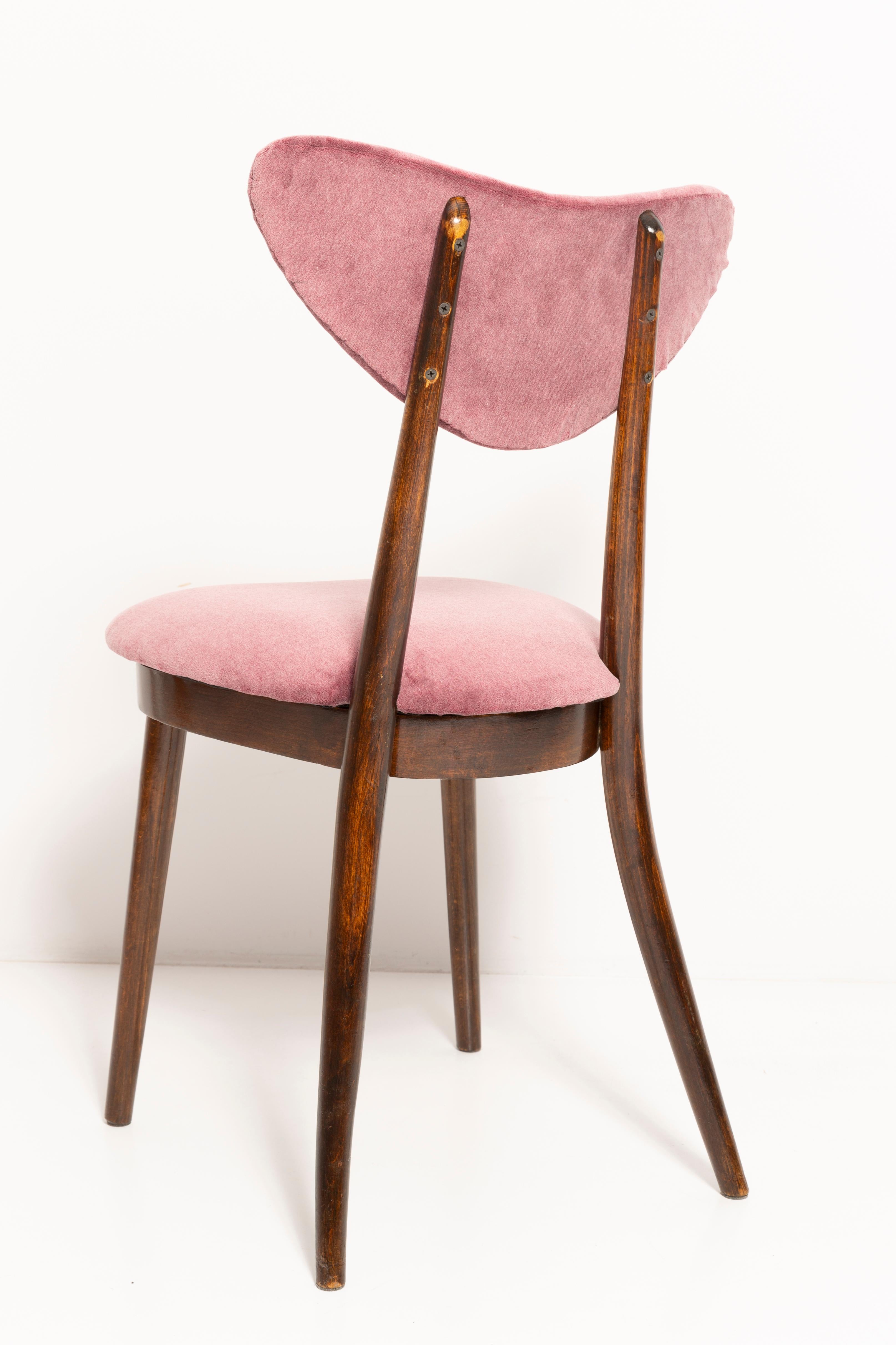 Ensemble de quatre chaises en forme de cœur, rose, orange, bourgogne et velours violet, Europe, années 1960 en vente 11