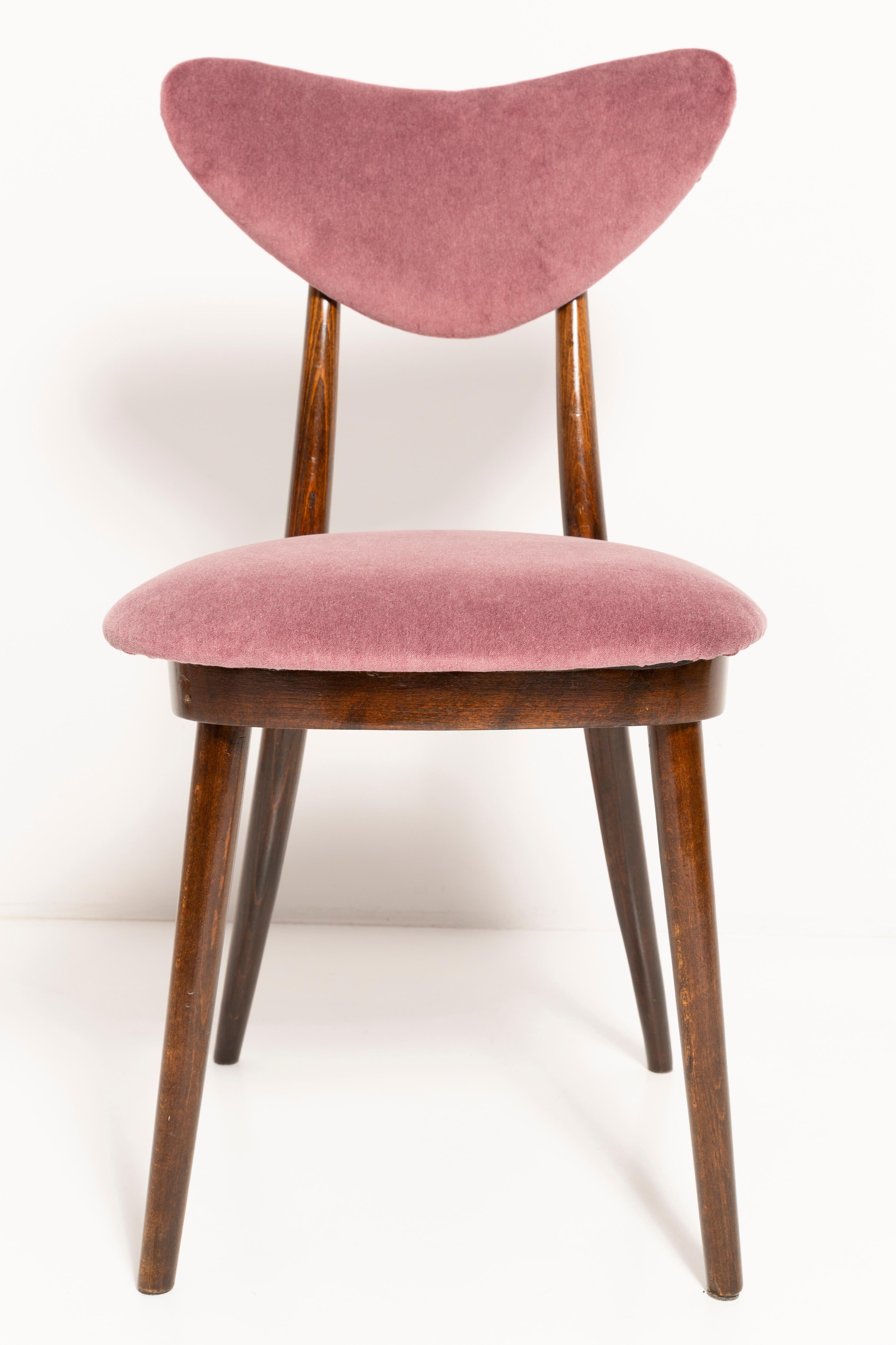 Mid-Century Modern Set of Four Heart Chairs, Pink Orange Burgundy and Violet Velvet, Europe, 1960s For Sale