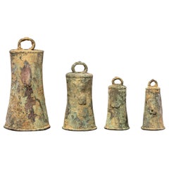Set of Four Heavily oxidated Copper Alloy Ceremonial Igbo Bells, Nigeria.