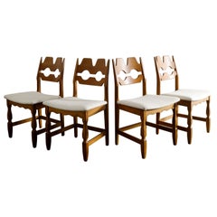 Set of Four Henning Kjaernnulf "Razor" Chairs in Oak Produced in Denmark, 1960s