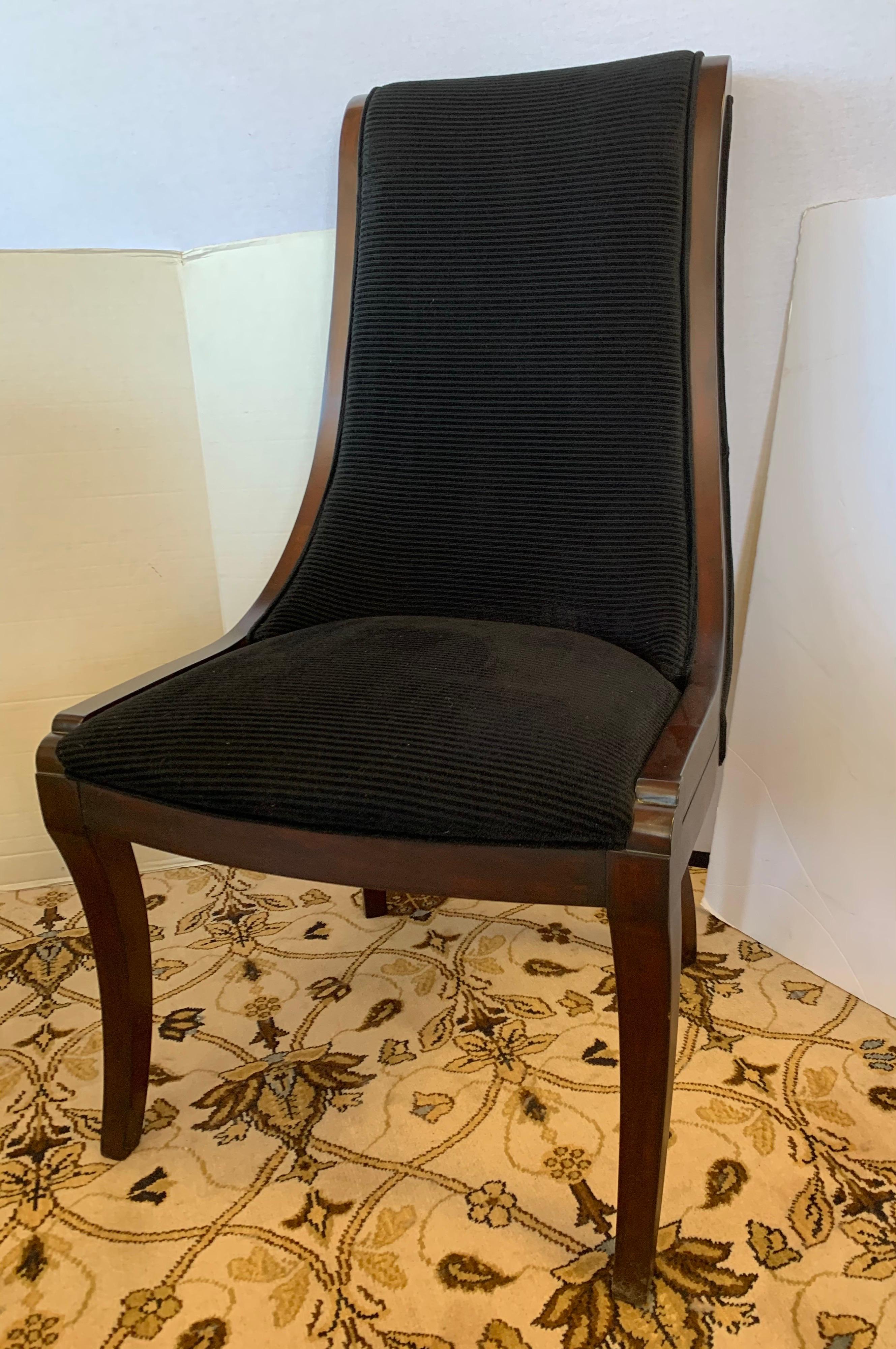 American Set of Four Henredon Matching Dining Chairs with Black Velvet Upholstery