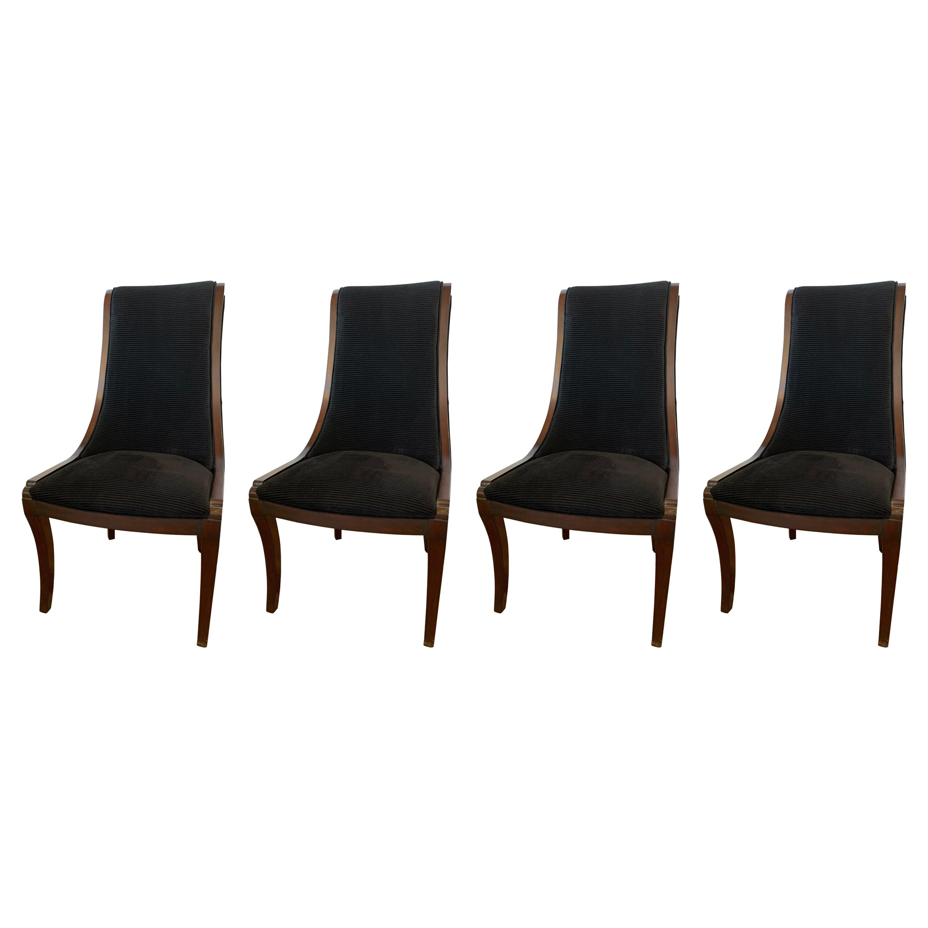 Set of Four Henredon Matching Dining Chairs with Black Velvet Upholstery