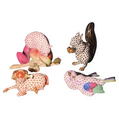 Set von vier Herend Ungarn Porzellan-Tierfiguren aus Porzellan