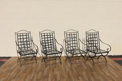 Set of Four Hervé Baume French Wrought Iron Folding Patio Chairs
