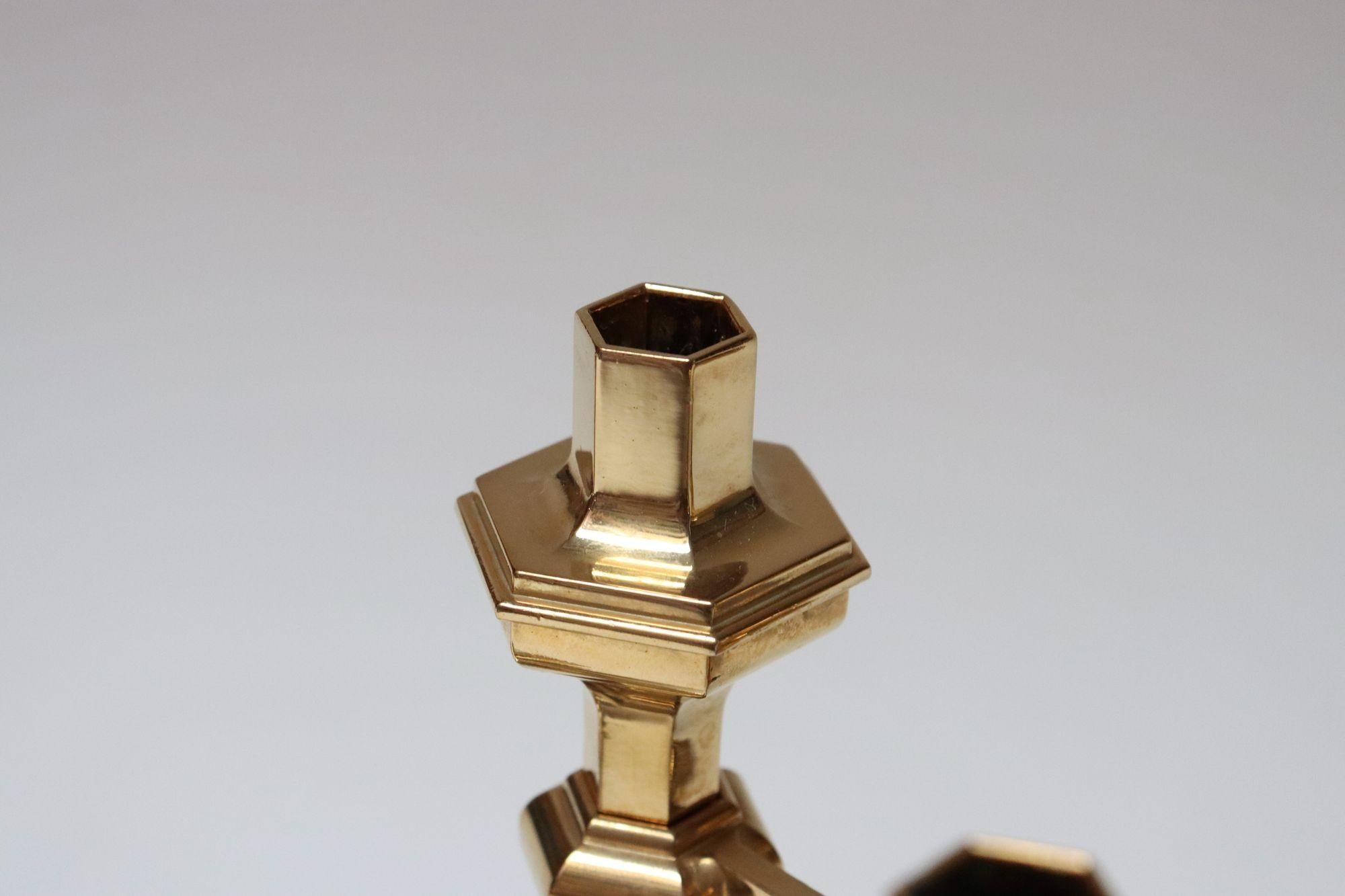 Set of Four Hexagonal-Form Stackable Brass Candleholders by Nagel Geschenke For Sale 5