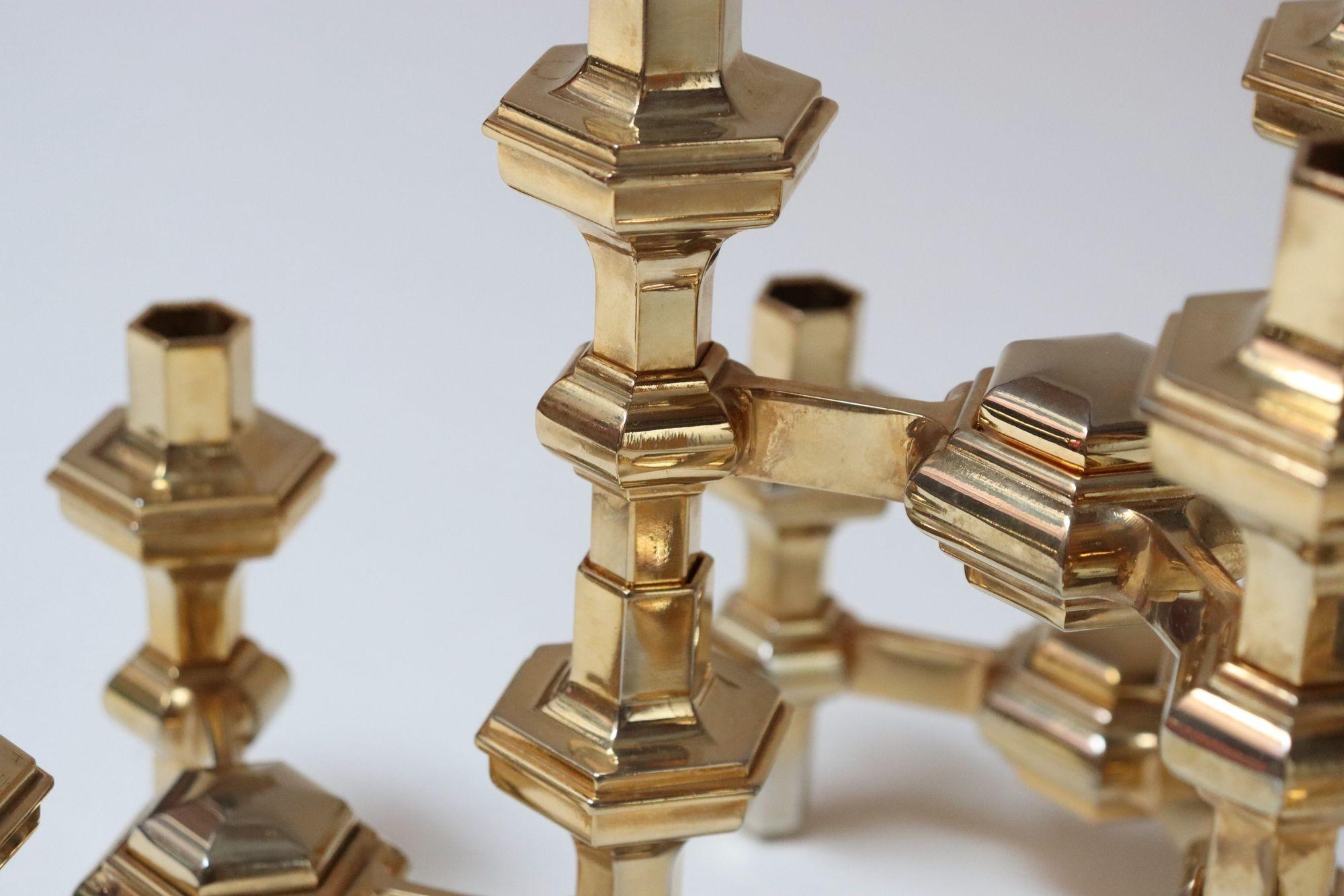 Set of Four Hexagonal-Form Stackable Brass Candleholders by Nagel Geschenke For Sale 6