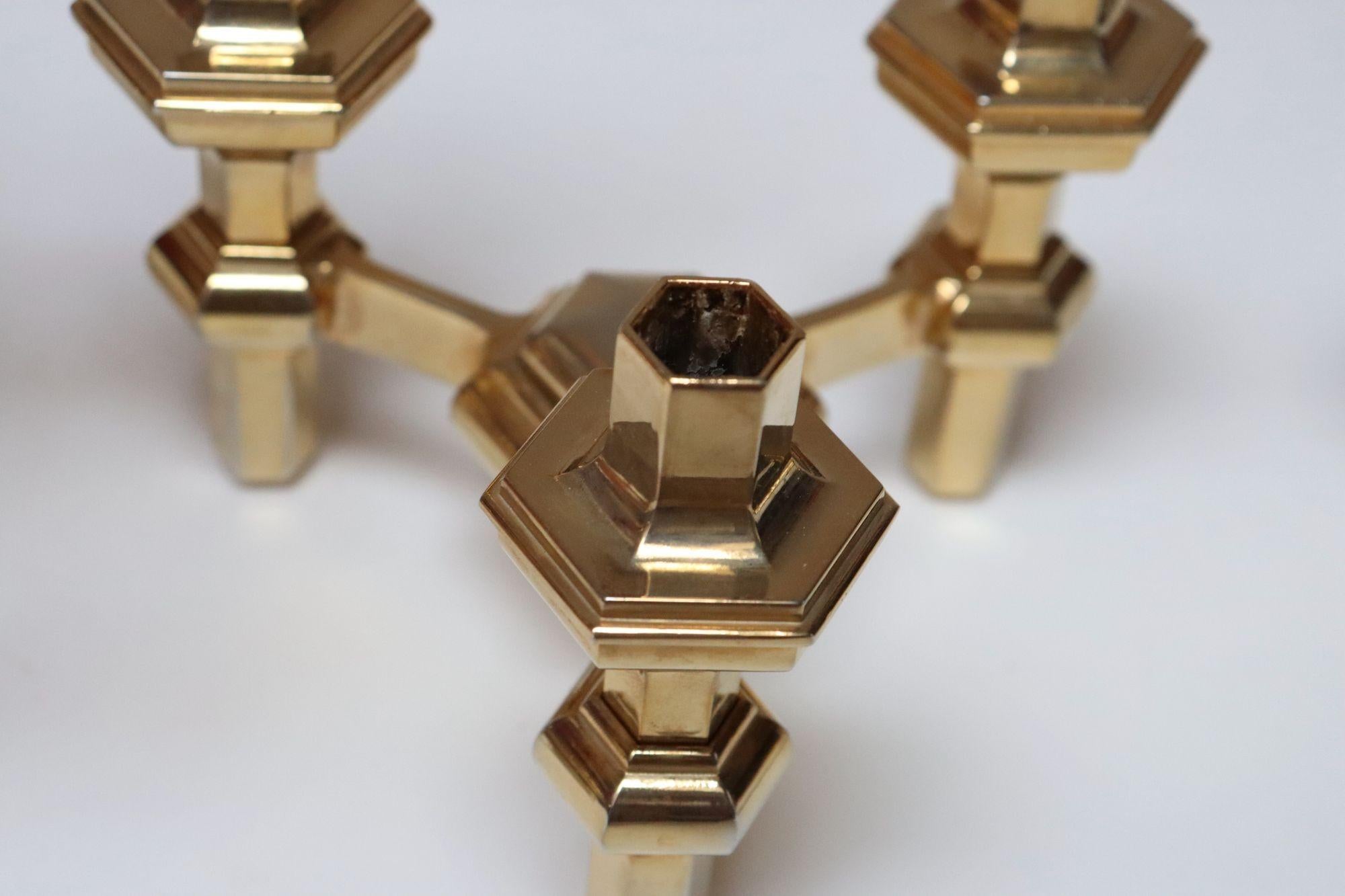 Set of Four Hexagonal-Form Stackable Brass Candleholders by Nagel Geschenke For Sale 8