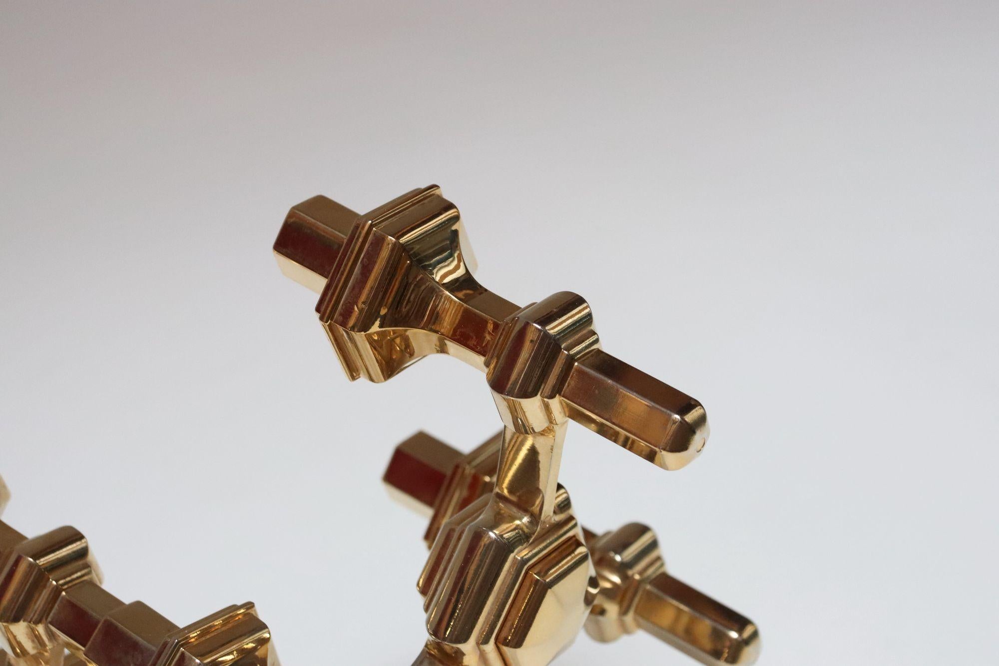 Set of Four Hexagonal-Form Stackable Brass Candleholders by Nagel Geschenke For Sale 11
