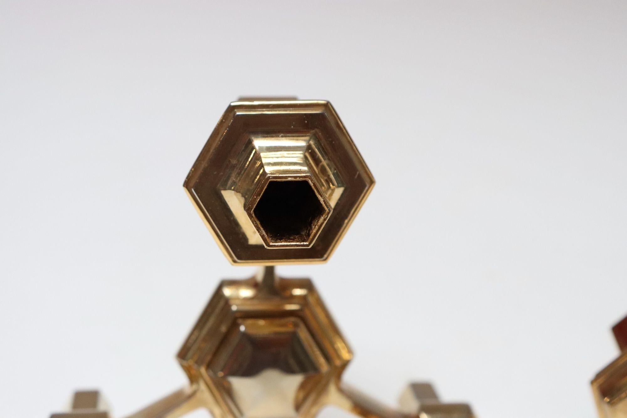Set of Four Hexagonal-Form Stackable Brass Candleholders by Nagel Geschenke For Sale 13