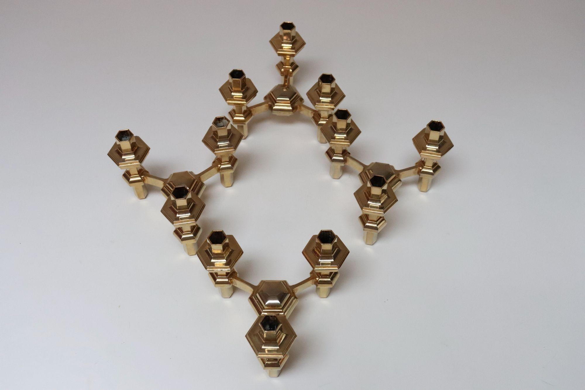 Mid-Century Modern Set of Four Hexagonal-Form Stackable Brass Candleholders by Nagel Geschenke For Sale