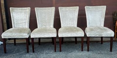 Set Four Hickory Chair Made-to-Order Mahogany and Waved Velvet Dining Chairs